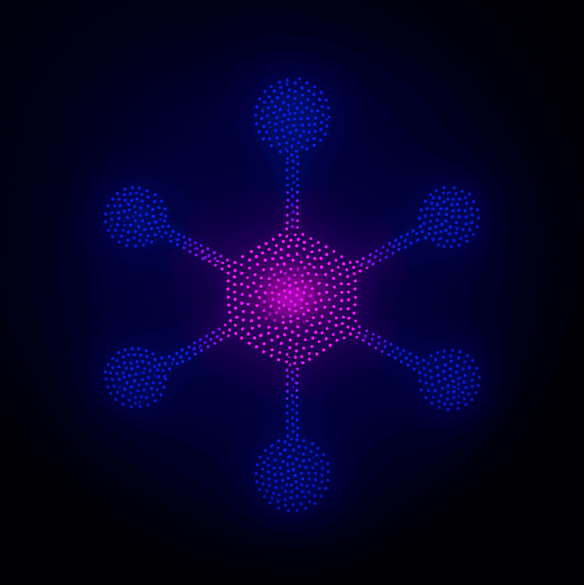 Stilisiertes Netzwerk-Hub-Visual von Senity